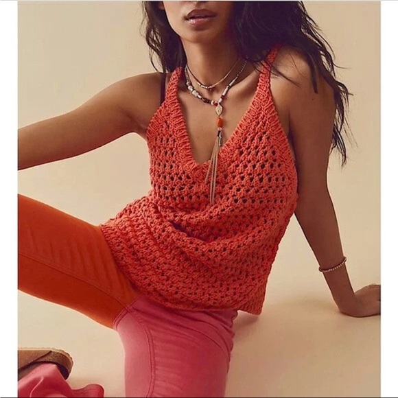 Free People Tops - Free People Dune Fauxchet Coral Crochet Tank Top